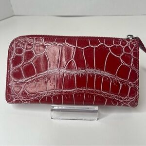 Unbranded Red Faux Crocodile Leather Large Zip Around Wallet Women Large